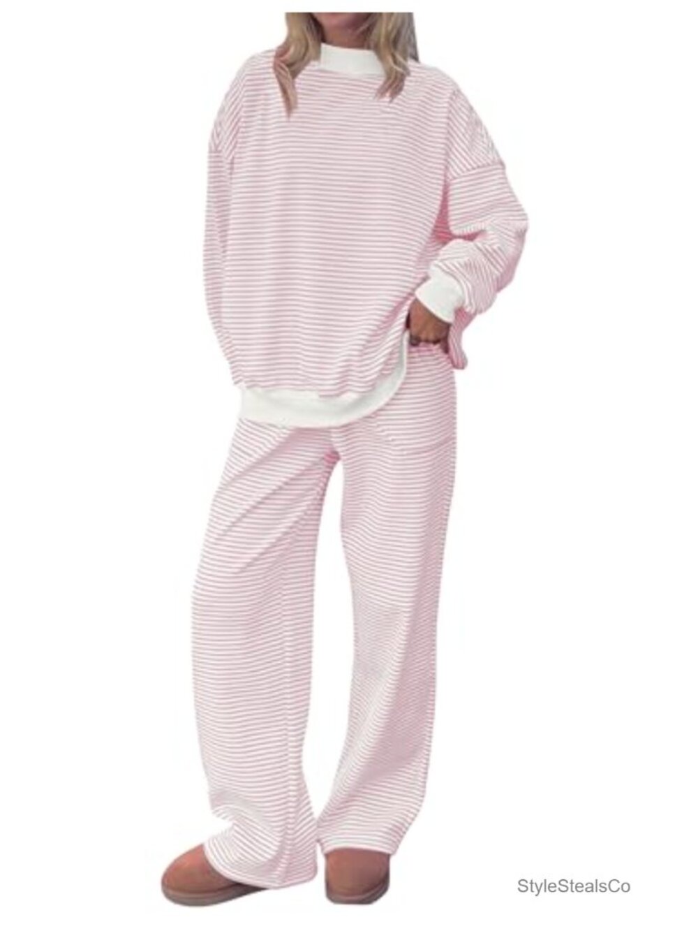 Women's 2 Piece Striped Mock Neck Sweatsuit Set Oversized Lounge